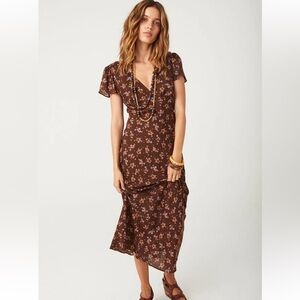 Spell & The Gypsy Melody Bias Maxi Dress in Antique Walnut Brown Floral Print